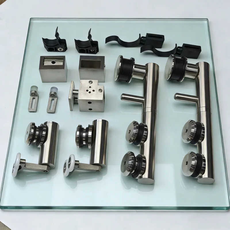The Most Safe New Shower Door Hardware Kits with Double Rails and Tracks Inside Sliding Rollers Shower Door Hardware Kits