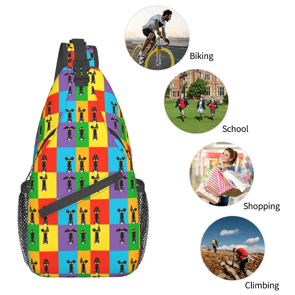 Greyhound Whippet Crossbody Sling Bags Saco de peito Skipworth Lurcher Cão Ombro Mochila Mochila Viagem Caminhadas Camping Satchel