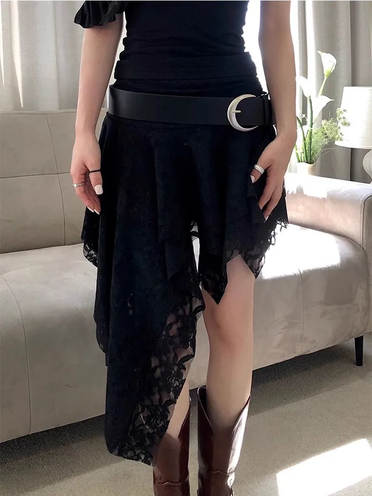 

White Lace f Skirt Women's Autumn Winter 2024 New Asymmetric Inner Wear Fake Hemline A-Line Skirt Commute Sle