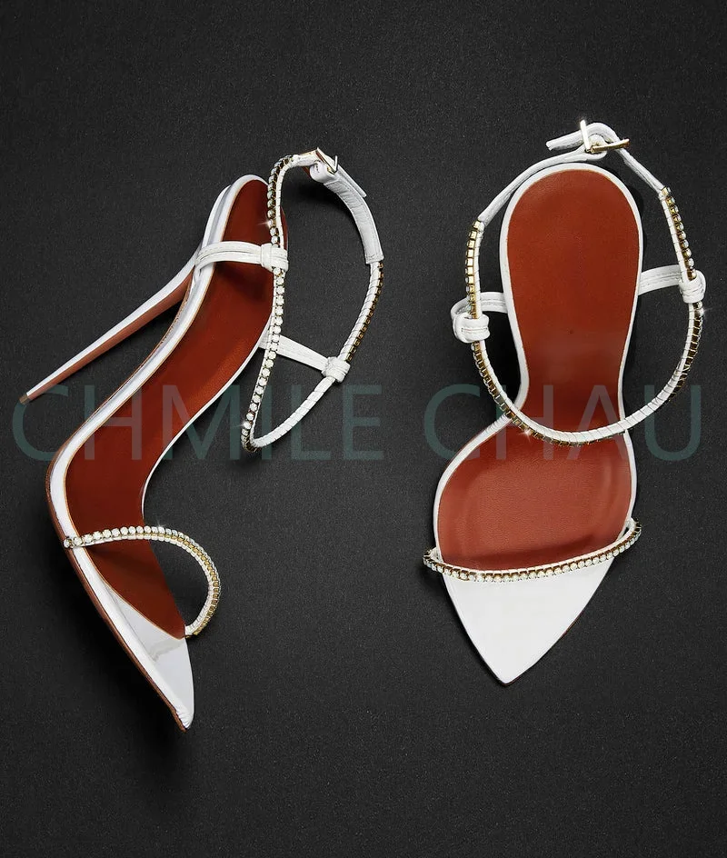 

【Measure your feet length before order】Crystals Rhinestone Luxury Designer Women Sandal Stiletto High Heel Fetish Shoe 81-CHC-30