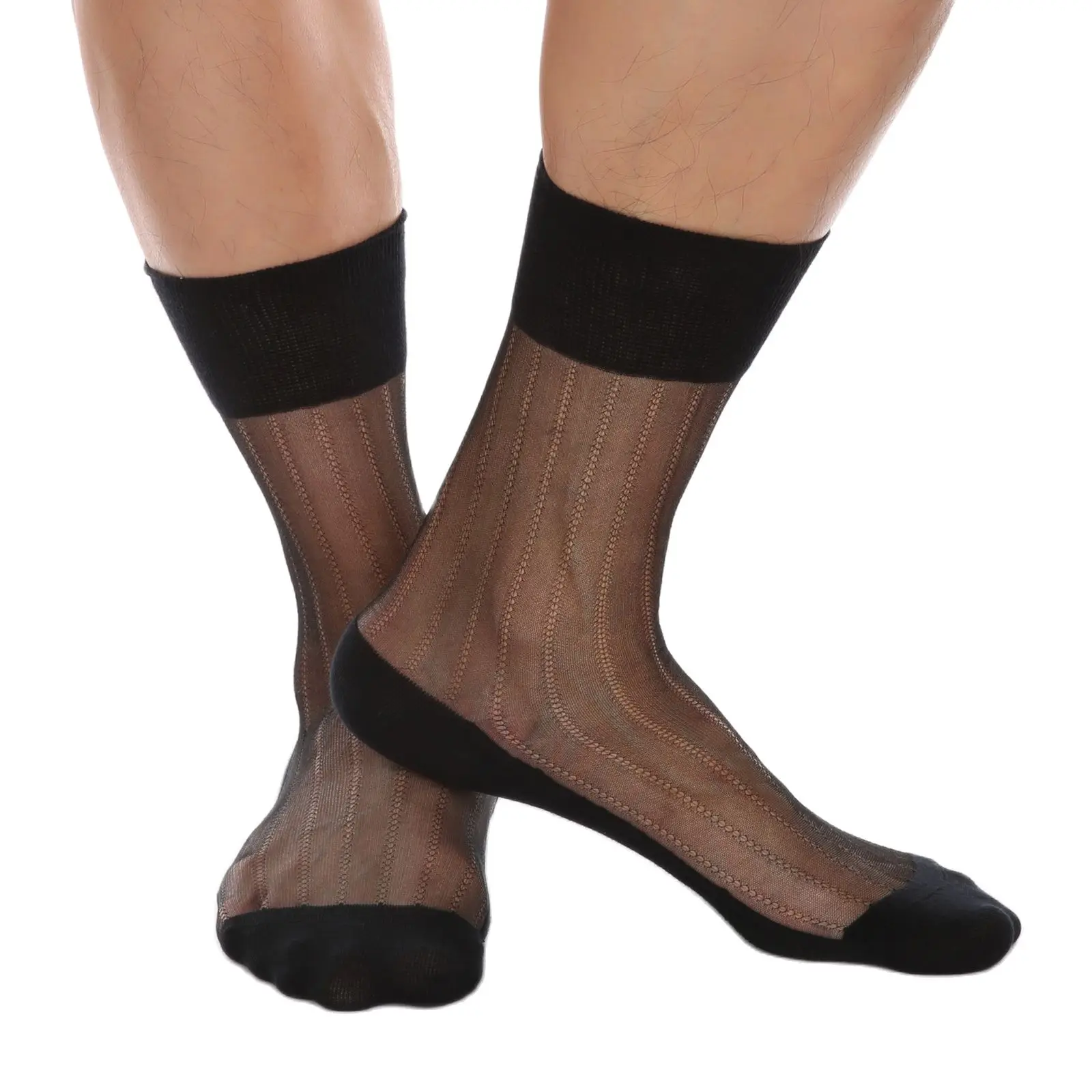 CLEVER-MENMODE Man Mesh Sheer Insteps Tube Socks Heel Reinforced Sole Sexy Toe Fetish Stockings Transparent Socks