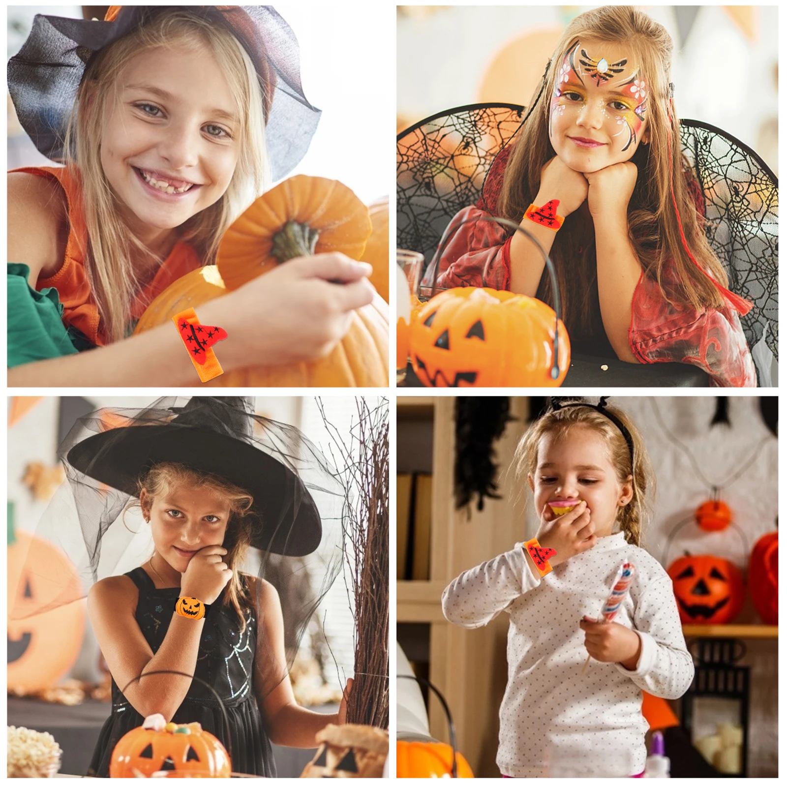 

2Pcs Pumpkin Party Supplies Halloween Slap Bracelets Snap Halloween Gift Bracelets Spider Decor Spider Decor Toy