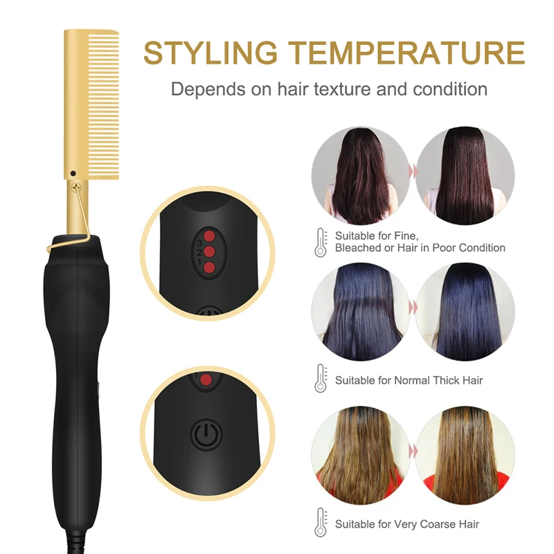 Electric Hot Comb Dual Voltage Copper Heater Hair Curler Copper Comb Straightening And Curling Hair Care