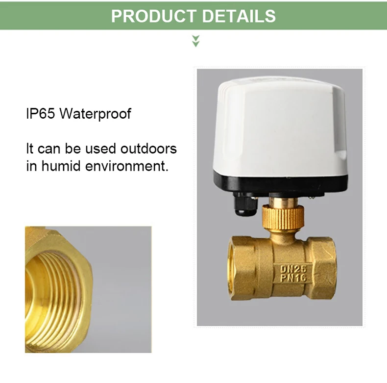 1/2" 3/4" 1" Motorized Ball Valve IP65 Waterpoof 3-Wire Two Control Two-Way Three-Way T Type Brass Thread Electric Ball Valve – Detail 4
