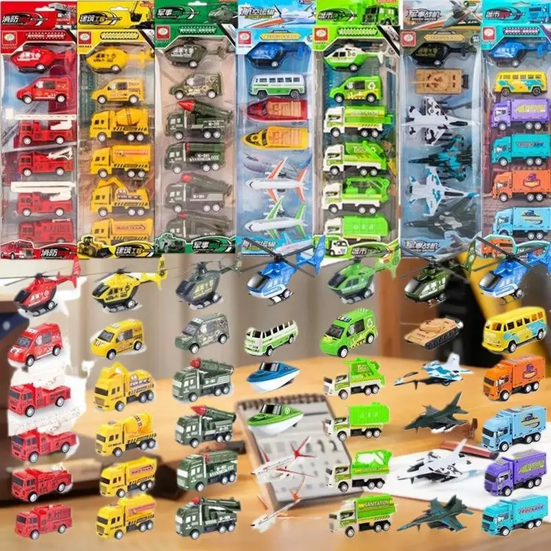 Boys Toy Collection: 4/6Pcs Inertia Pull Back Engineering Vehicle & Sanitation Truck Models