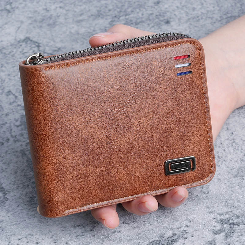 Men's Compact Wallet 2025 New Solid Color Youth Simple Tri-fold Money Clip Multi-functional Student Zipper Coin Purse