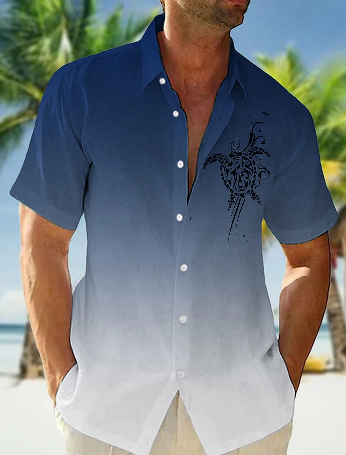 2025 Casual Men's Shirts Summer Clothing Gradient Graphics Apparel Vacation Seaside Oversized Short Sleeve Tops For Male