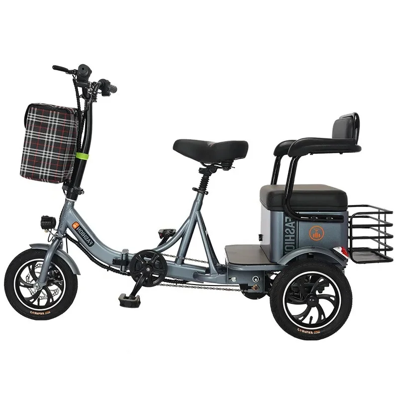 Passenger Electric Tricycle Three Wheel For Seniors Adults 2 Seat For Lithium Battery Removable Electric Bike Women With Basket