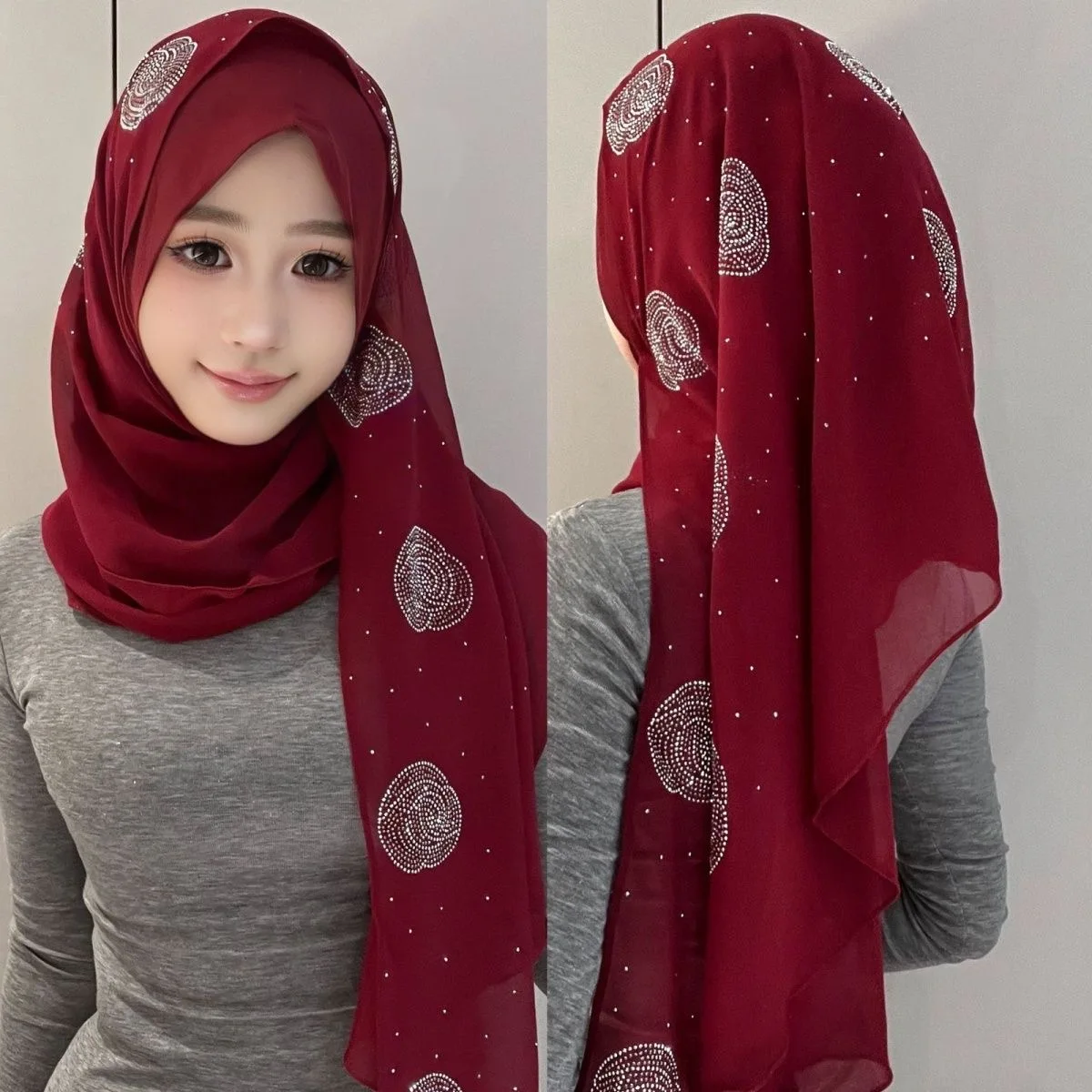 Chiffon Glittery Rose Islam Muslim Women Wraps Scarf Hijab Wraps