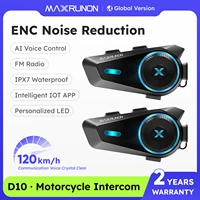 MAXRUNON D10 Intercomunicador para moto casco auriculares 4 conductors Moto grupo interfono aplicación AI Control de voz ENC IPX