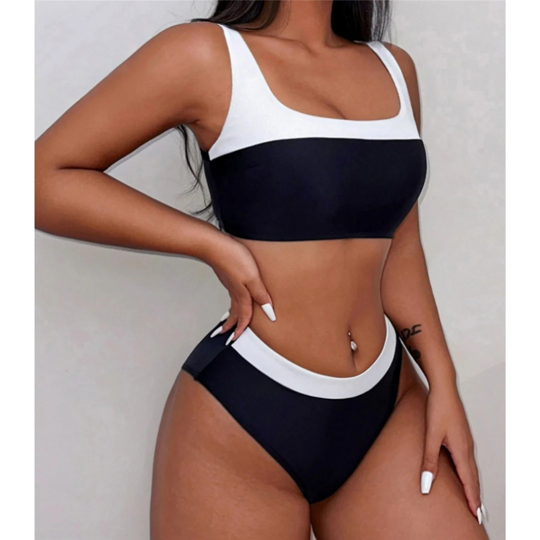 Sexy, zweiteiliger Bikini mit mittlerer Bundhöhe und hohem Beinausschnitt, Damen-Badeanzug, zweiteiliges Bikini-Set, Badebekleidung, Badeanzug, Modell V5879. – Detail 8