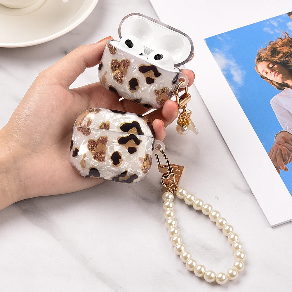 Pearl Earphone Cases For Airpods Pro 2 Leopard Pendant Headphone Protective Cover For Apple Airpod 3 Pro 2 1 3rd Generation Case