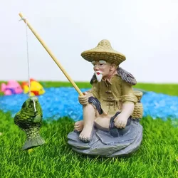 2023 Fisherman The Fish Tank Decoration Mini Fish Tank Aquarium Rockery Home Decor Old Man Fishing Dollhouse Ornaments Drop Ship