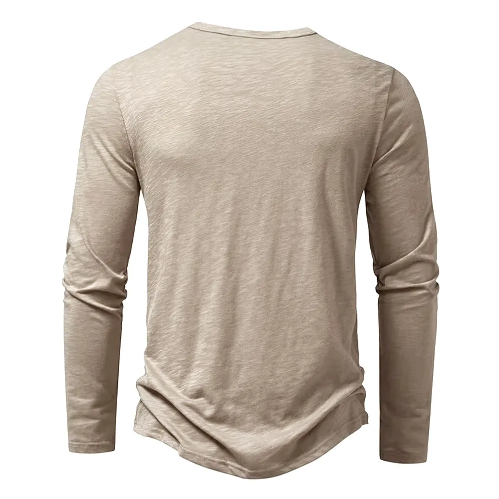 Herbst Neue männer Baumwolle Taste Langarm Henley Neck T-Shirt Casual Einfarbig Atmungsaktive Vielseitige Mode Dünne T-Shirts – Detail 13