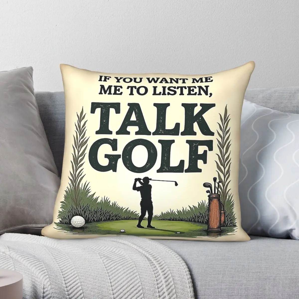 Talk Golf Perfect Putt Square Pillowcase Polyester Linen Velvet Creative Zip Decor Throw Pillow Case Car Cushion Cover