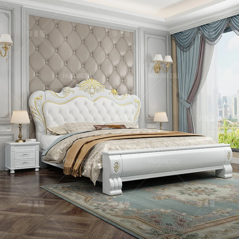 European King Size Bed Luxury Princess Comferter Loft Twin Bed Villa White Camas De Dormitorio Bedroom Set Furniture