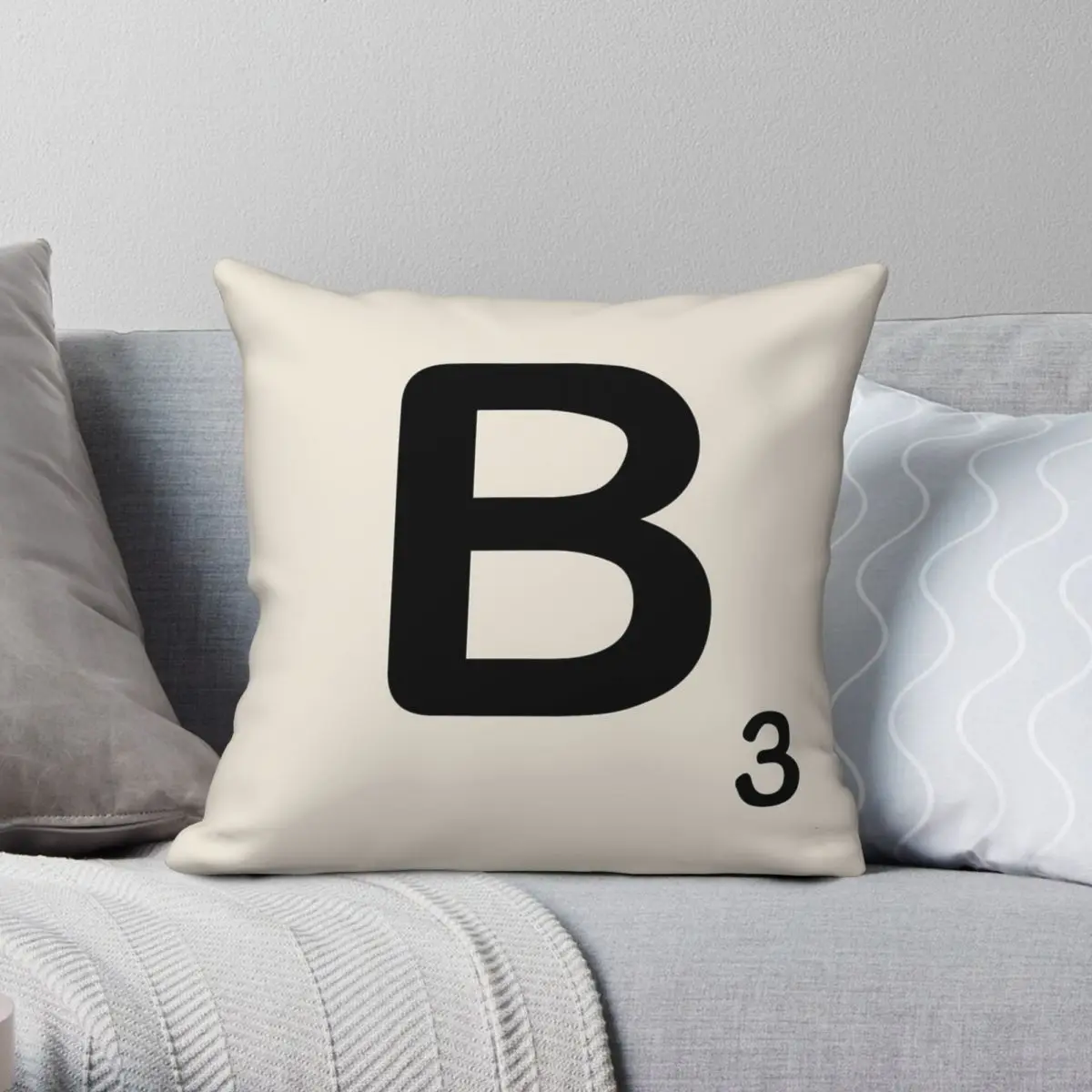 Scrabble Tile B Square Pillowcase Polyester Linen Velvet Pattern Zip Decorative Throw Pillow Case Sofa Cushion Cover