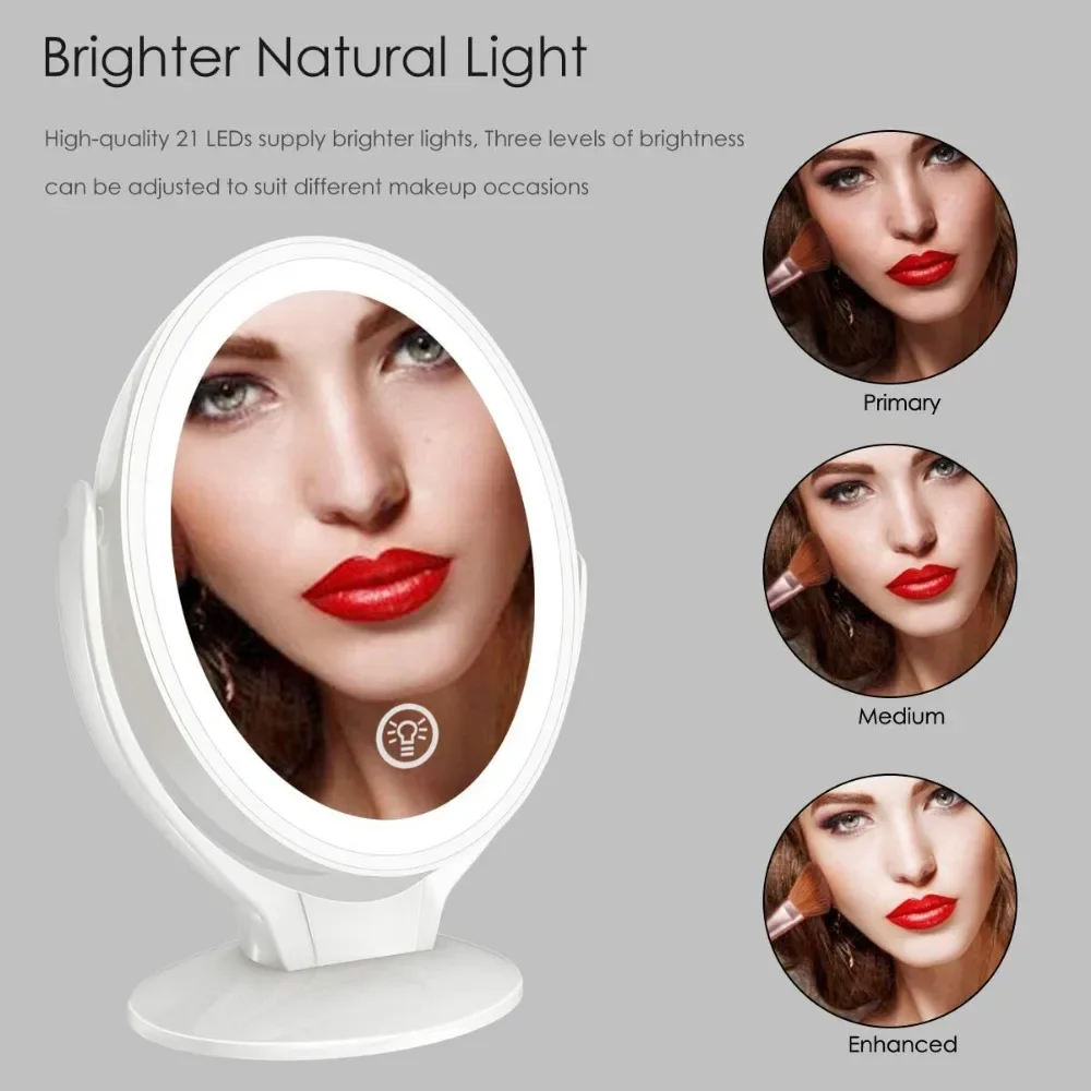 Desktop LED Makeup Mirror with Light Multi-functional Rotating Portable Dressing Mirror Desktop Touch Supplementary Light Mirror
