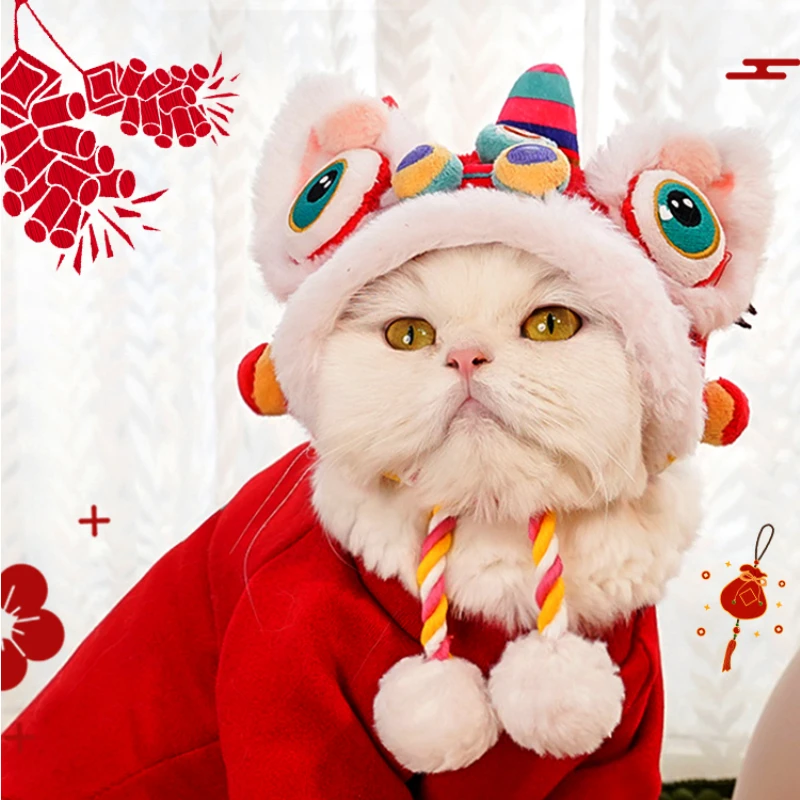 Winter Dog Hat Pets Costume Dragon Plush Pet Hat Soft Pet Headwear Chinese New Year Costume Lion Dance Clothes Cat Accessories