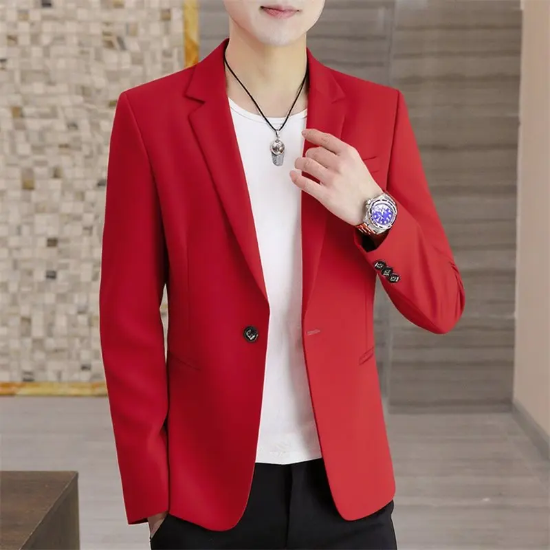 بدلة رجالية كاجوال بقصة ضيقة ملابس خارجية رفيعة ملابس نادي ليلي صيفية من ألياف البوليستر طويلة Sve بزر إغلاق واحد