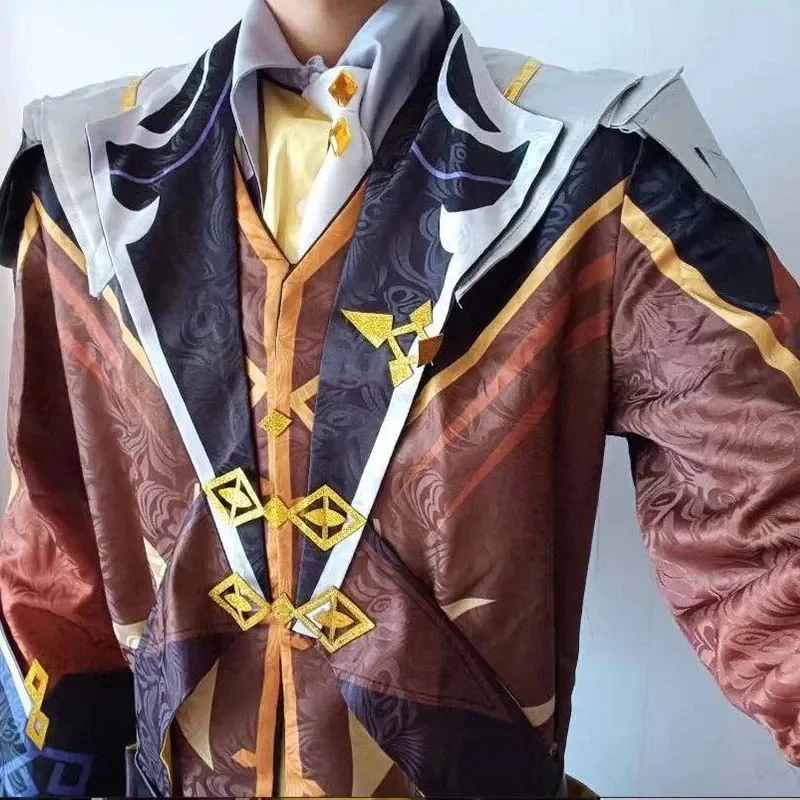 Jogo genshin impacto zhongli cosplay traje zhong li archon conjunto completo peruca luvas aviso peruca para roupas masculinas halloween comic con
