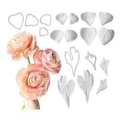 12pcs Buttercup Flower Peony Silicone Mold Plastic Cutting Mold Set Fondant Cake Decoration Tool Mold Kitchen Accessories
