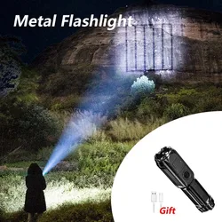 100000 Lumens Powerful LED Flashlight Rechargeable USB 18650 Waterproof Zoom Fishing Hunting Tactical Flashlights Metal Material