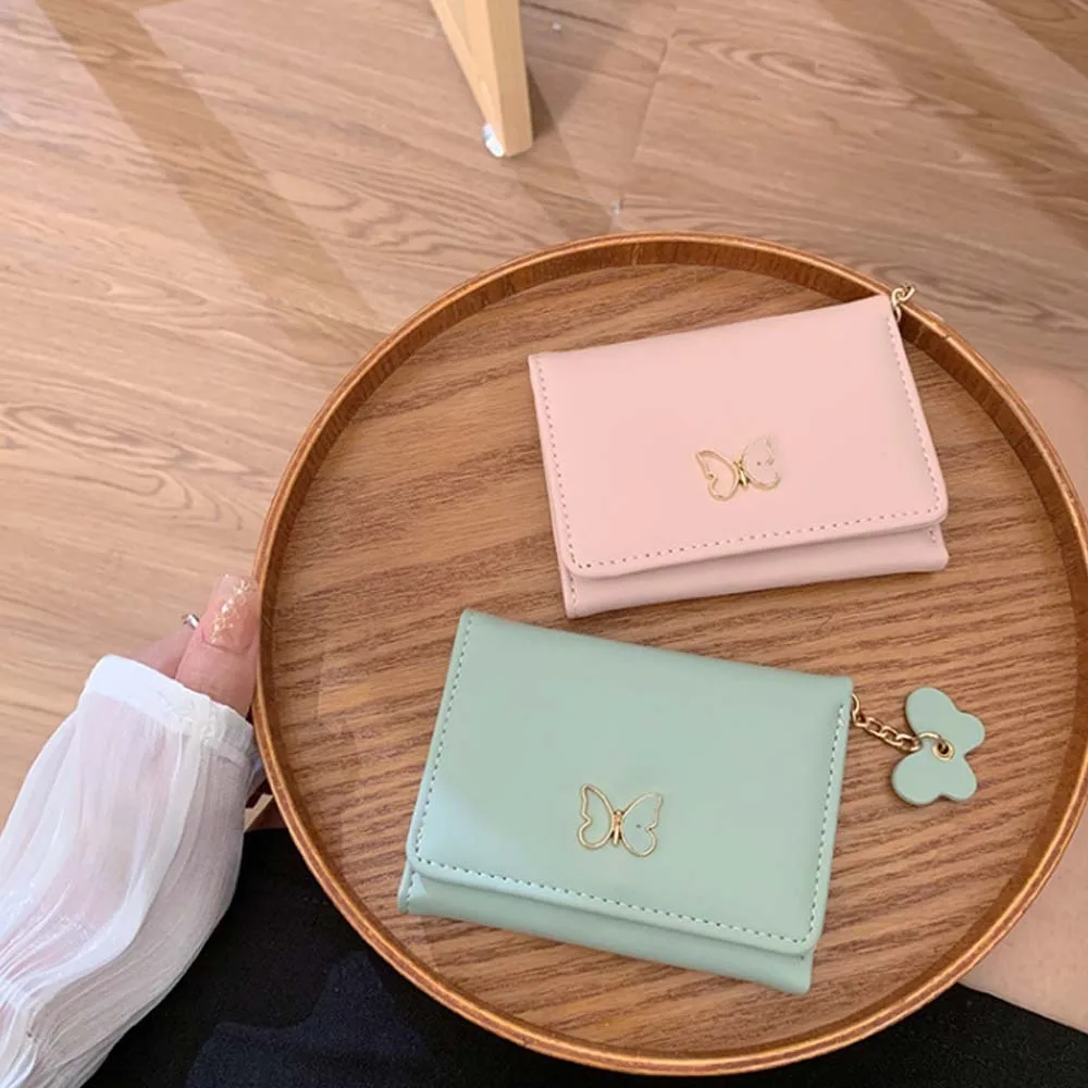 Portable Pendant Butterfly Zero Wallet Korean Style Sewn Simplified PU Purse Large Capacity Candy Color Short Money Bag Girls