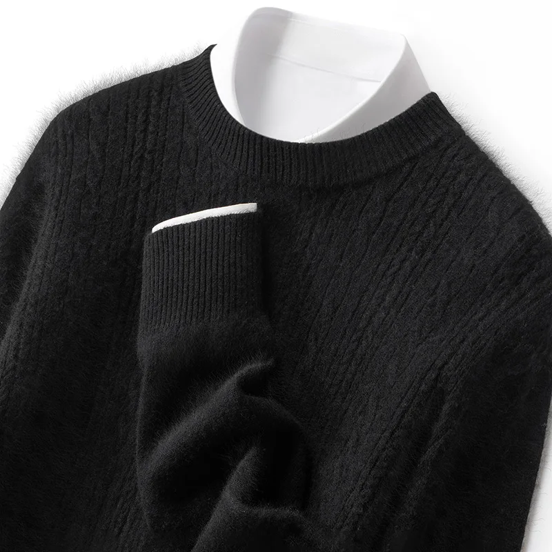 Men's Business Casual Solid Color Knitted Sweater 100% Pure Cashmere Pullover Loose Half High Collar Top Warm Jumper Vertical