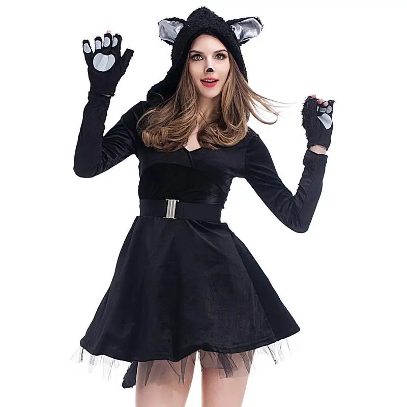 

Sexy Black Skirt Costume Halloween Animal Themed Adult Roleplay Outfit Masquerade Party Costume Women's Traditional Ethni...