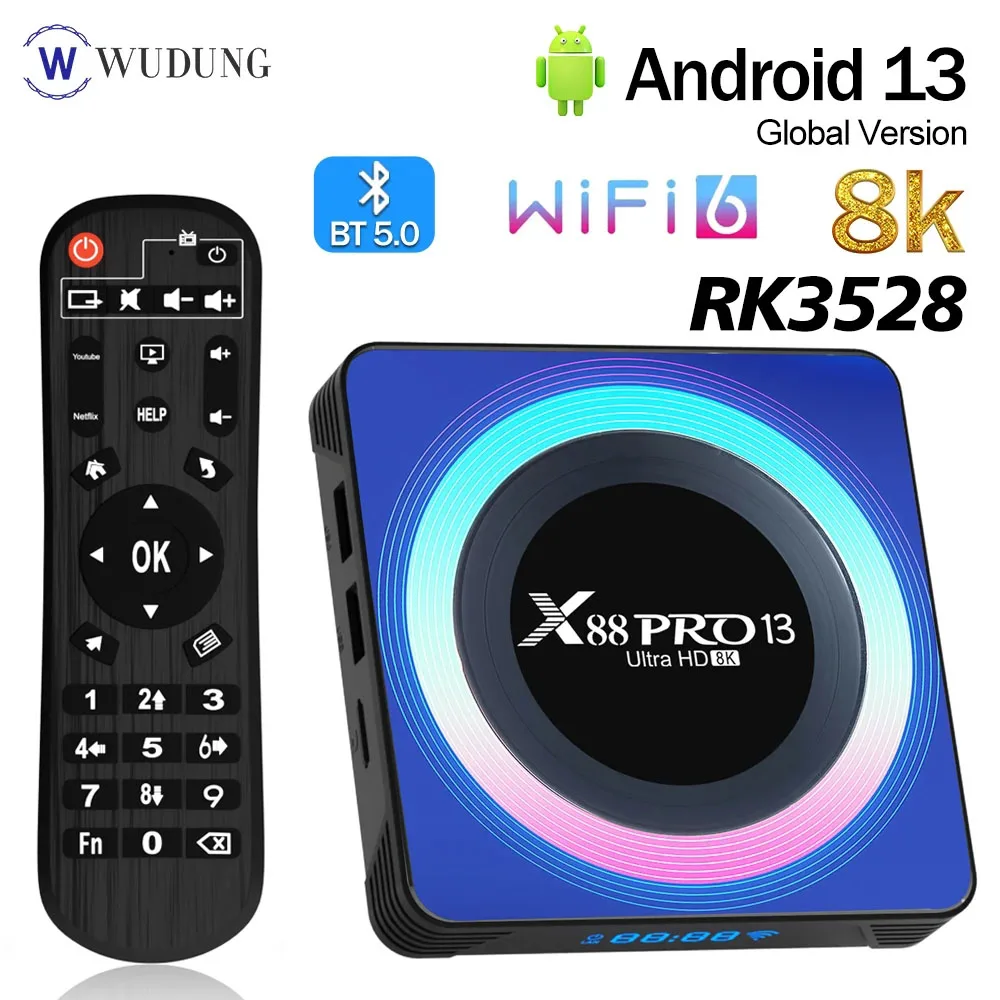 X88 Pro 13 Smart TV BOX Android 13 Rockchip RK3528 2.4G & 5G Dual Wifi 8K dekodowanie wideo Wifi6 BT5.0 zestaw odtwarzacz multimedialny Box