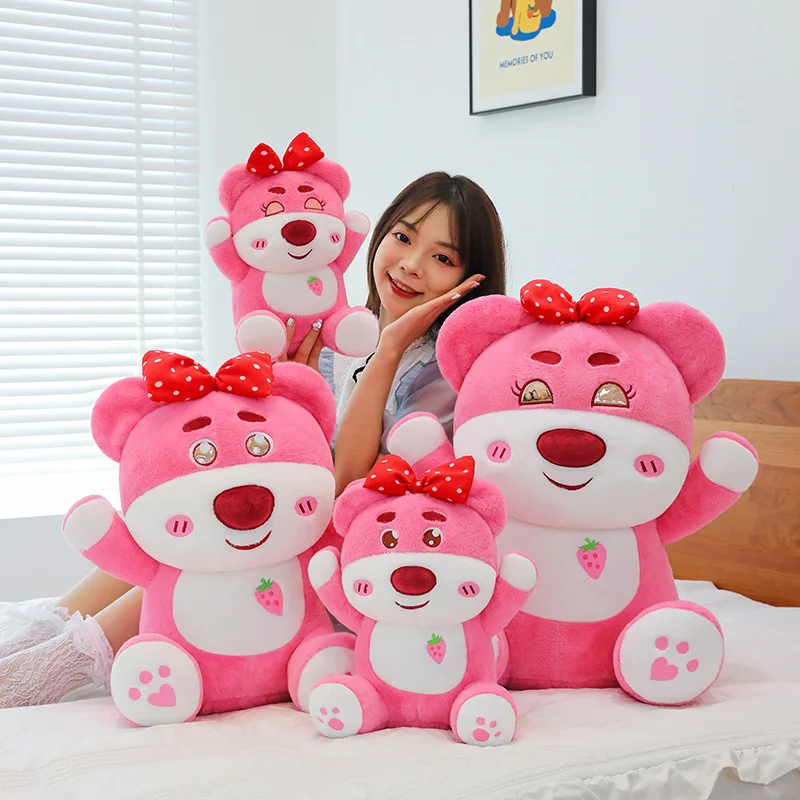 Oso de peluche de fresa rosa para niñas, juguete grande, almohada para dormir, regalo de decoración de la habitación del Día de San Valentín, 25/40cm