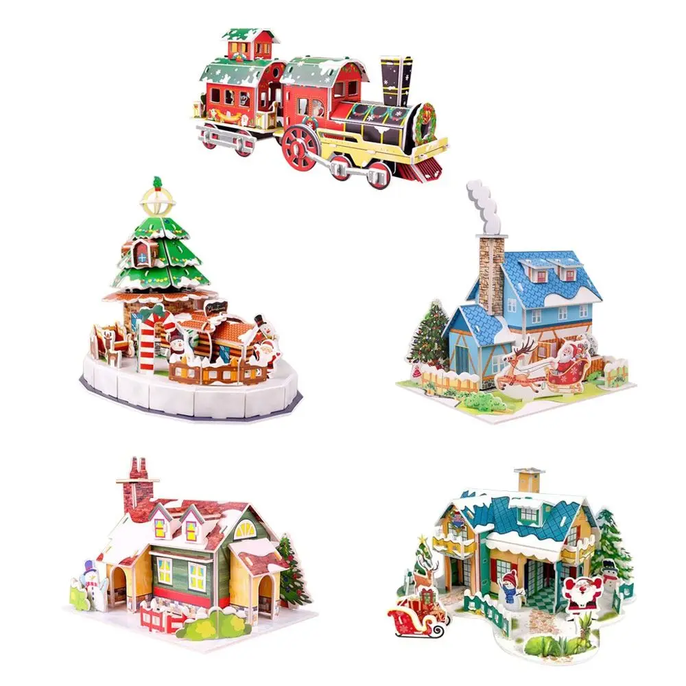 Learning Manual Assembly Christmas 3D Puzzle Paper Model House DIY Puzzle Educational Handmade Christmas Gift