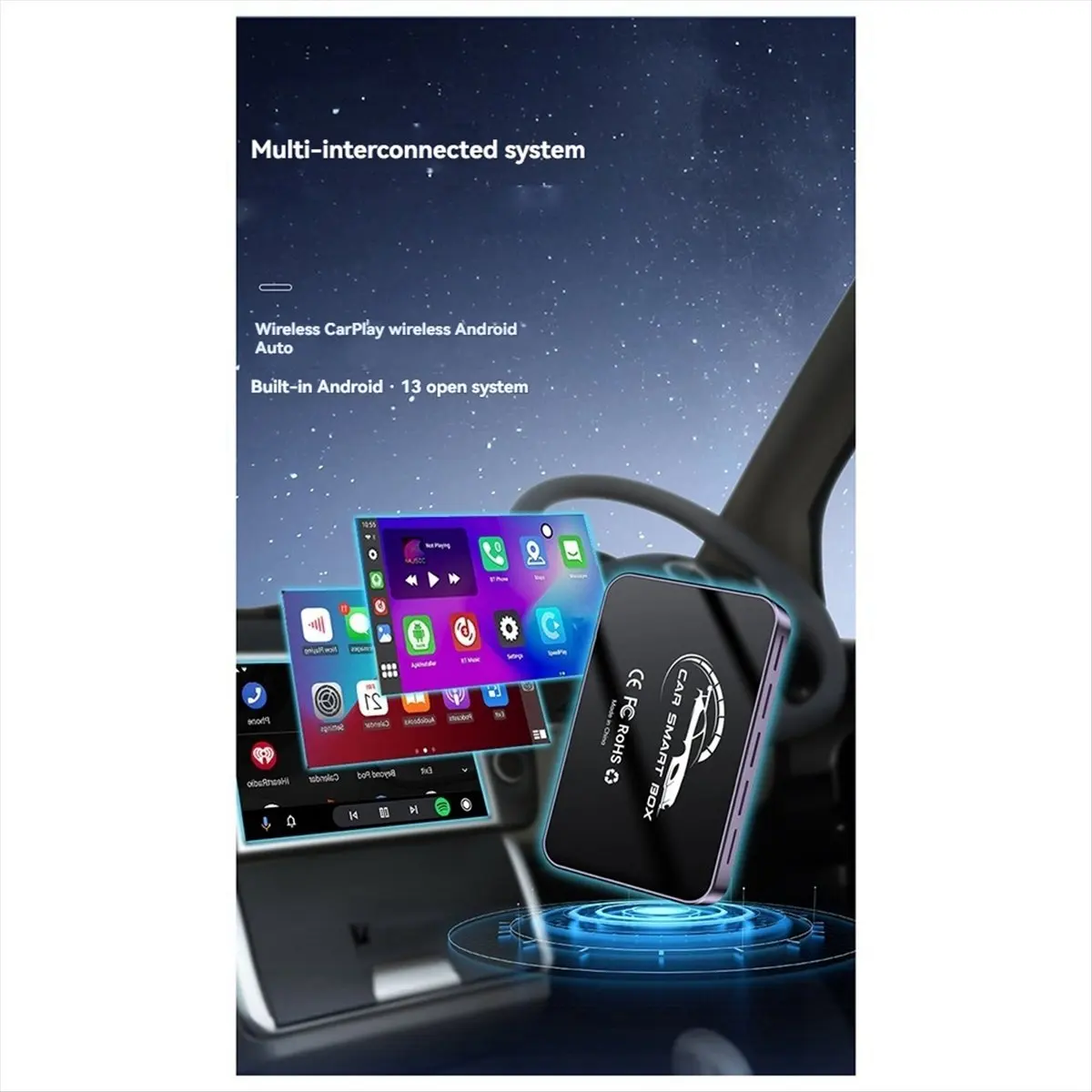 A99X CarPlay AI Box 2G+16G Car Smart Box Android 13 Wireless Carplay Android Auto Adapter with -Compatible Video Output