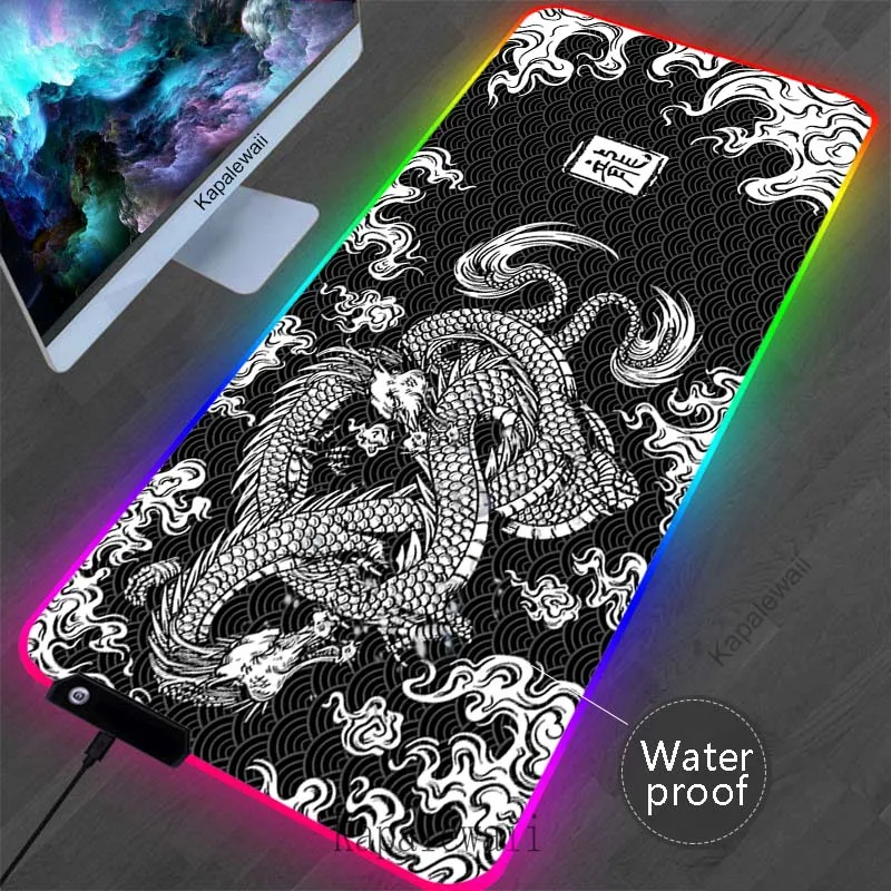 

RGB Backlit Dragon Mouse Pad XXL Locking Edge Mouse Mat Gaming Mousepad Waterproof Desk Mat Table Carpet Keyboard Pads 900x400mm