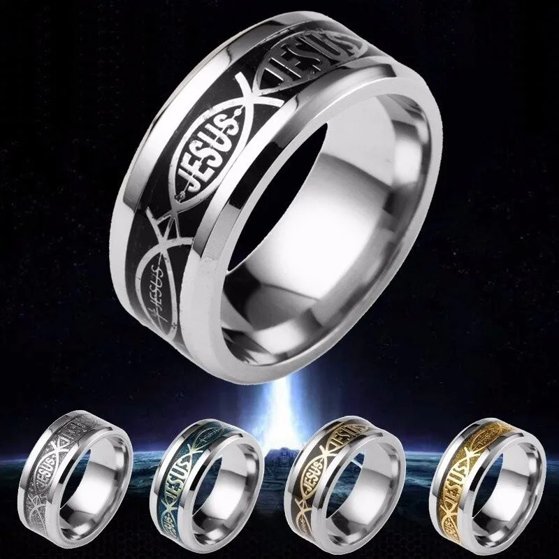 Retro Lucky Fish Gold Stainless Steel Rings for Man Wedding Jewelry Size 6-10