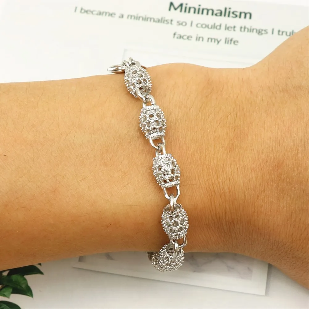 925 Sterling Silver Bracelets For Women Frosted Hollow Ball 20cm Chain Fashion Wedding Party Girl Christmas Gift Fine Jewelry