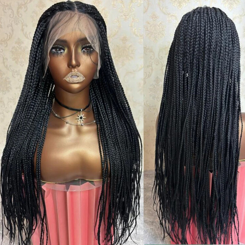 Braided Wig Synthetic Hair Lace Frontal Wigs Box Braided Wigs for Black Women Micro Braids Wigs Baby Hair Natural Long Wig Sale