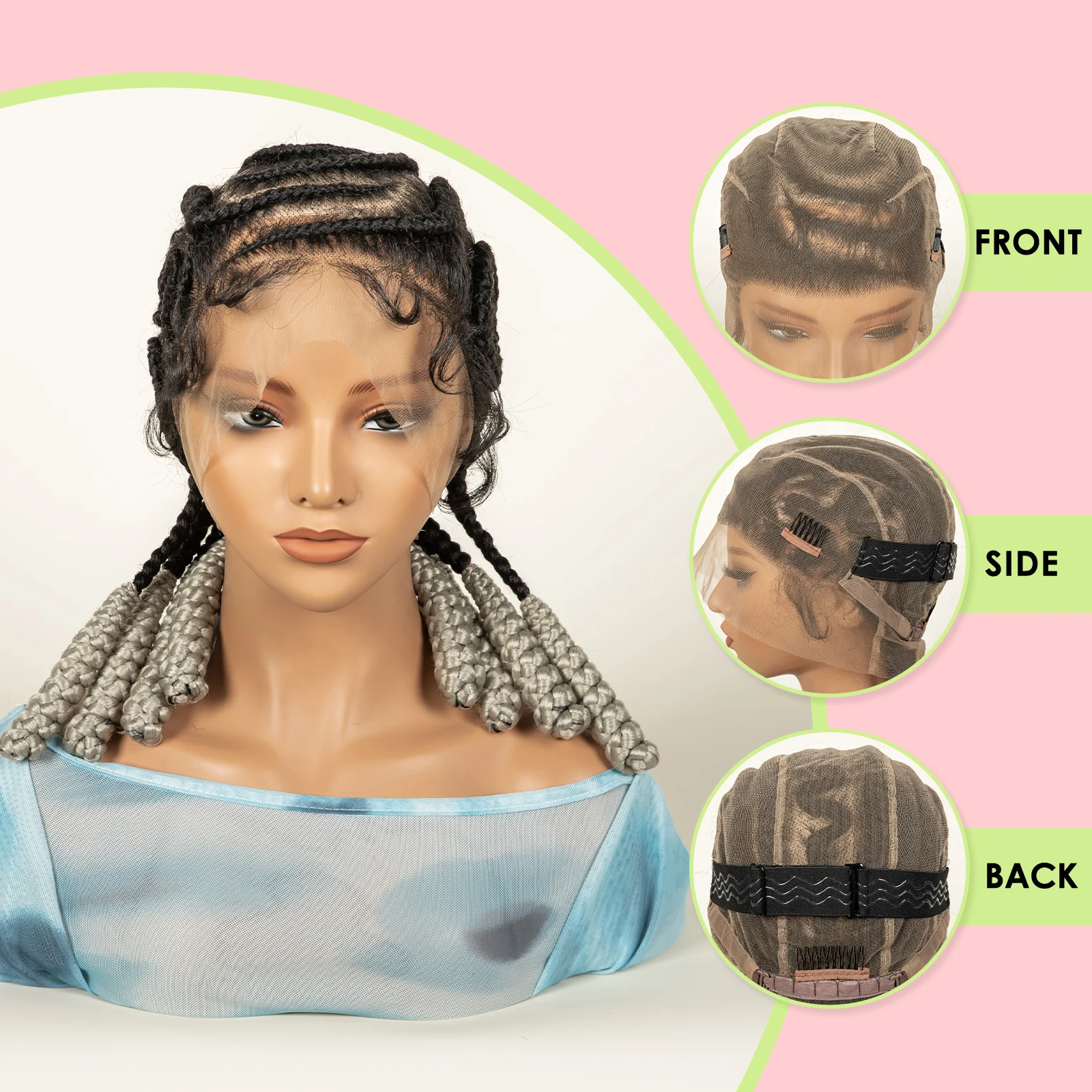 Utimate Franchise 18 Inch Bantu Braided Wigs Full Lace Synthetic Cornrow Braids Wig for Black Women Short Bantu Knotless Braid