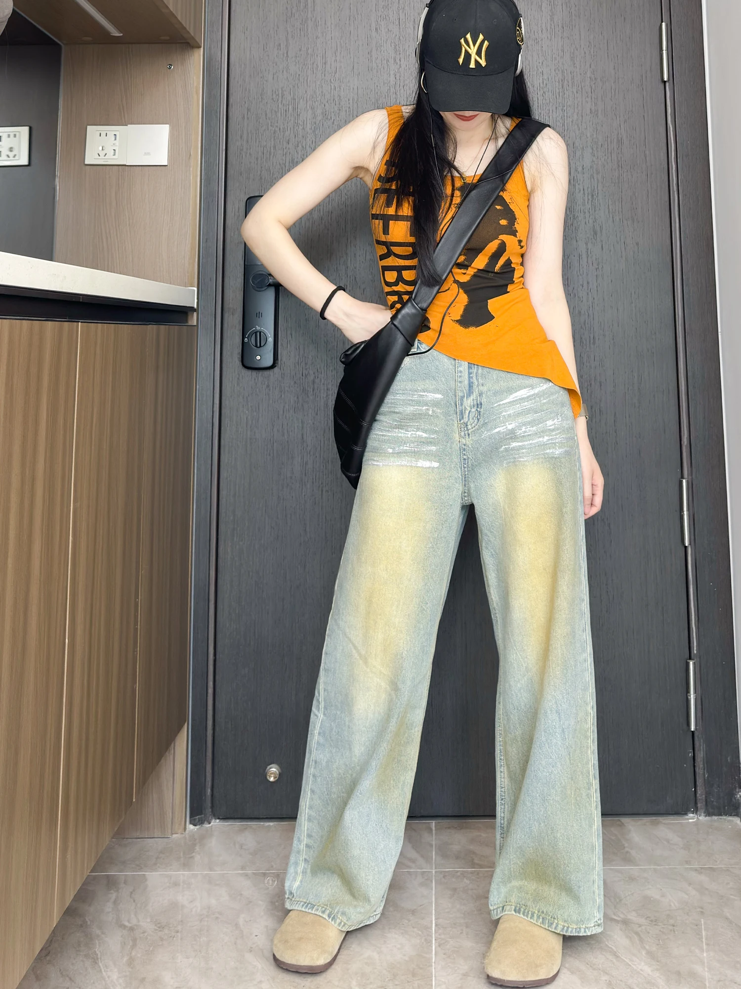 Women's Oversize Baggy Jeans Vintage Harajuku Tie-Dyed Denim Trousers Y2k Wide Cowboy Pants Trashy Japanese 2000s Style Clothes