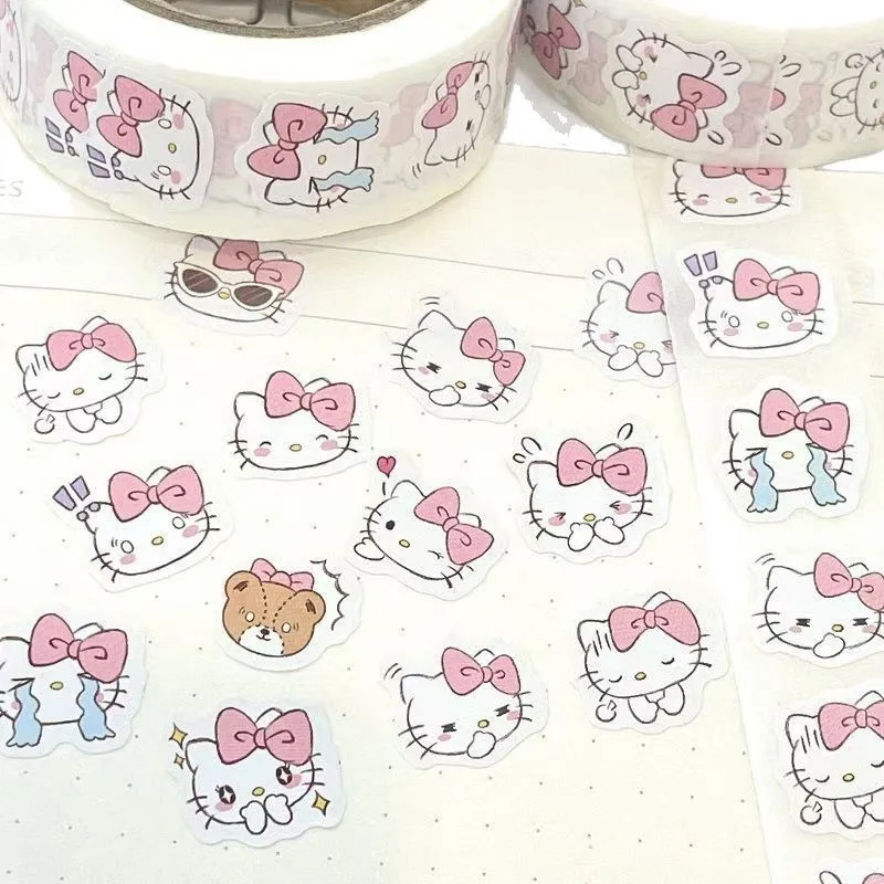 Stiker Sanrio INS Kitty Cat pink populer, super hemat 500 lembar, stiker segel dekorasi jurnal DIY yang lucu