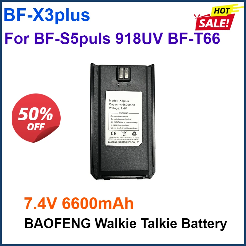 

2PCS 7.4V 6600mAh Baofeng Walkie Talkie BF-X3plus Li-ion Battery Compatible With BF-S5Plus BF-T66 Two Way Radios Type-C Charging