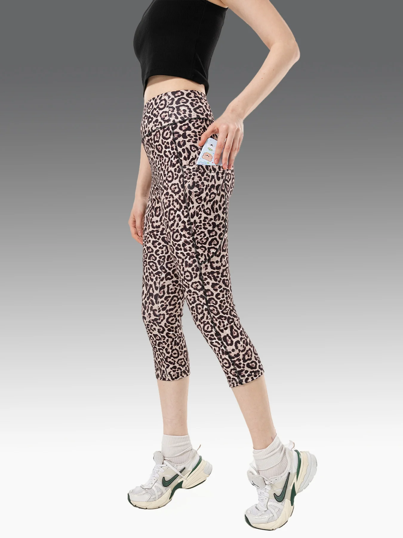 Hoge taille afslankende sexy luipaardprint yogabroek fitness sportshorts zevenkwartlengte buikcontrole basislaagbroek