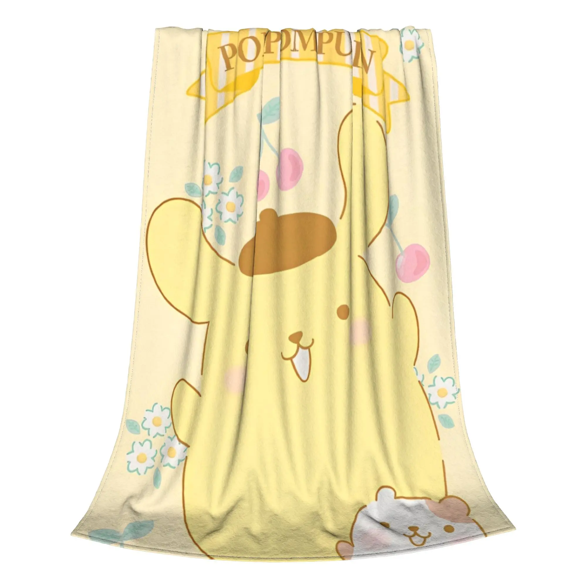 Kawaii Cute Pompompurin    Knitted Blankets Sanrio Cartoon   Flannel Throw Blanket Bedding Couch Decoration Soft Warm Bedspreads