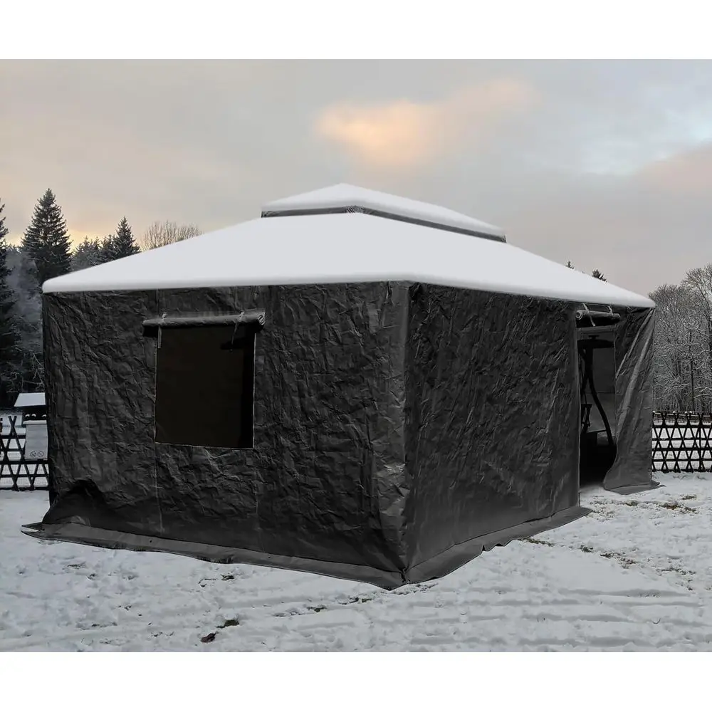 Domi 14’ x 20’ Winter Gazebo Cover or Hardtop Gazebos, Unil Gazebo Cover with Sidewalls and Mesh Windows, All Season Waterproo E