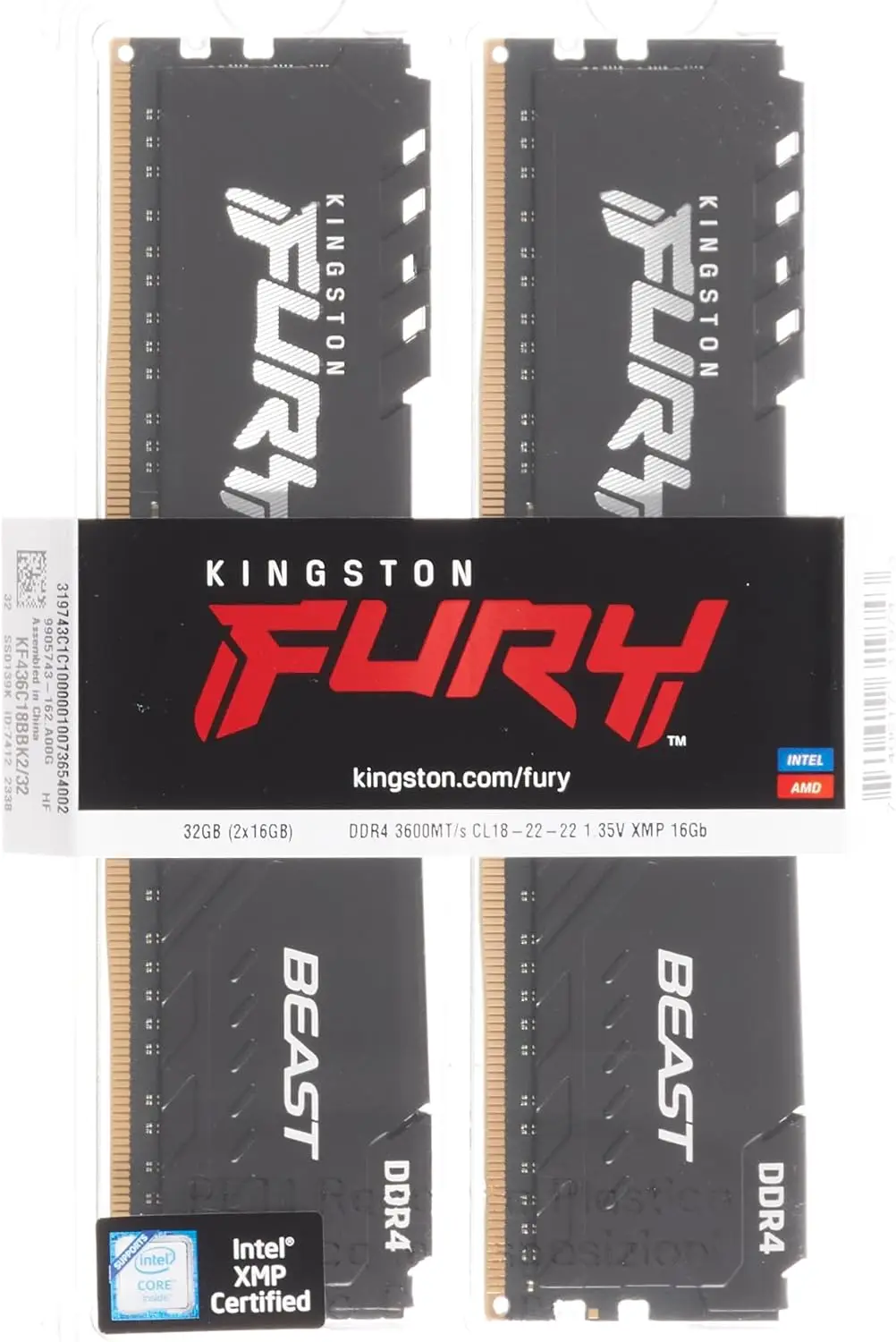 Kingston Fury Beast  DDR4 RAM 8GB 16GB 32GB 3200 2400 2666 3600MHz Desktop Memory 288Pin 1.2V DIMM PC4-19200 21300 25600