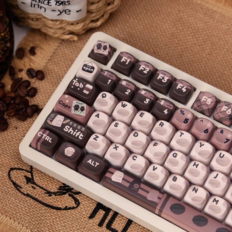 F3KE 131 Keycaps Heat Sublimated Coffee Beans Theme for Mechanical Keyboard