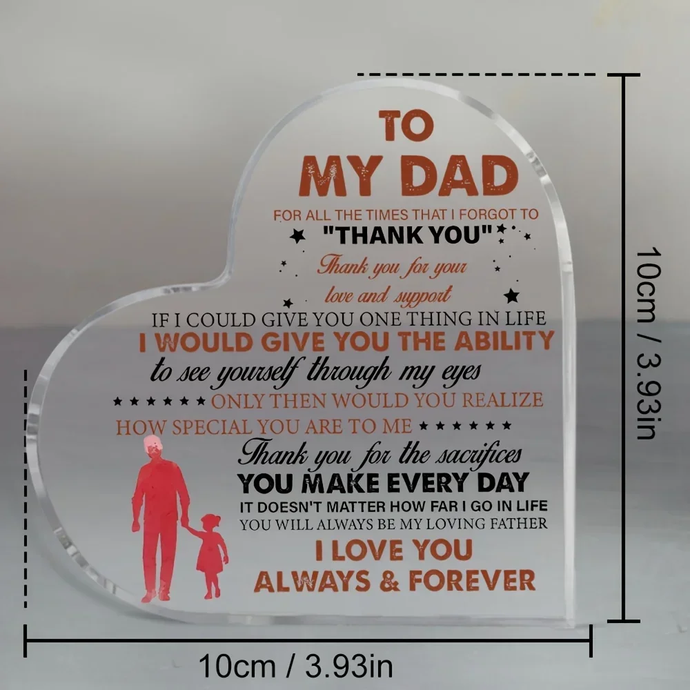To My Dad Heart Shaped Acrylic Plaque Father Daughter Silhouette Thank You Quote Desktop Gift