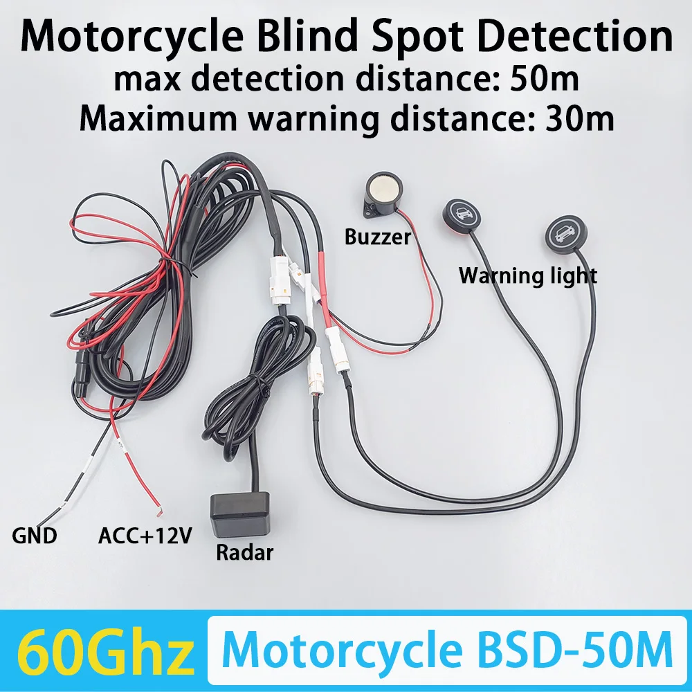 BSD 60Ghz Microwave Radar Sensor Motorcycle Blind Spot Detection System Lane Change Assist Safe Driving Max Detection 50m IP67