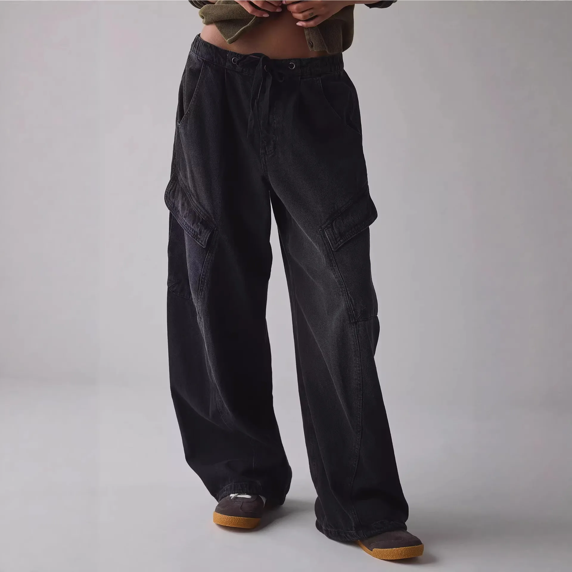 Autumn Street Fashion Women Casual Large Pocket Loose Dark Color Jeans Straight Leg Multi Color Multi Size Available Trousers